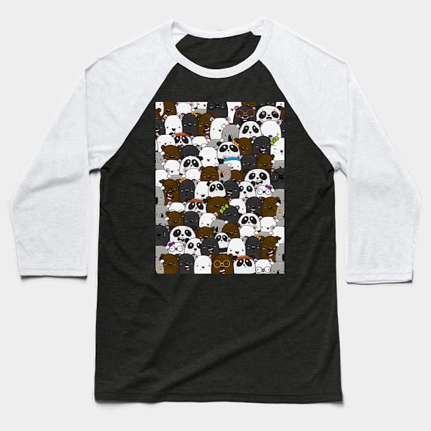 Cute Kawaii Bears - Polar, Black, Brown, Panda & Koala Baseball T-Shirt by Fun4theBrain